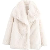 ebossy Women's Faux Fur Crop Jacket Long Sleeve Cozy Winter Warm Fluffy Leopard Pure Color Sherpa Coat with Pockets