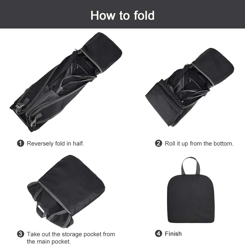 Sac a Dos Pliable Petit 25L Sac de Sport étanche Voyage Camping Randonnée Fitness (Noir) (Noir)