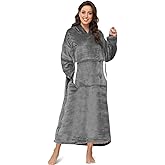 Sendowtek Wearable Blanket for Women Men Long Sherpa Hoodie with Giant Pocket Cosy Onesize Hoodie Blanket Fit for Adult Teens (Grey)
