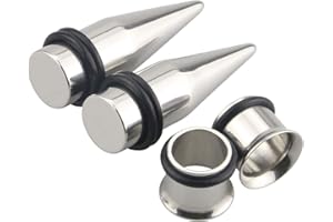 Awinrel Stainless Steel Ear Gauge Taper Stretching and Single Flare Plugs Flesh Tunnel Kit with O-ring 2 Pairs
