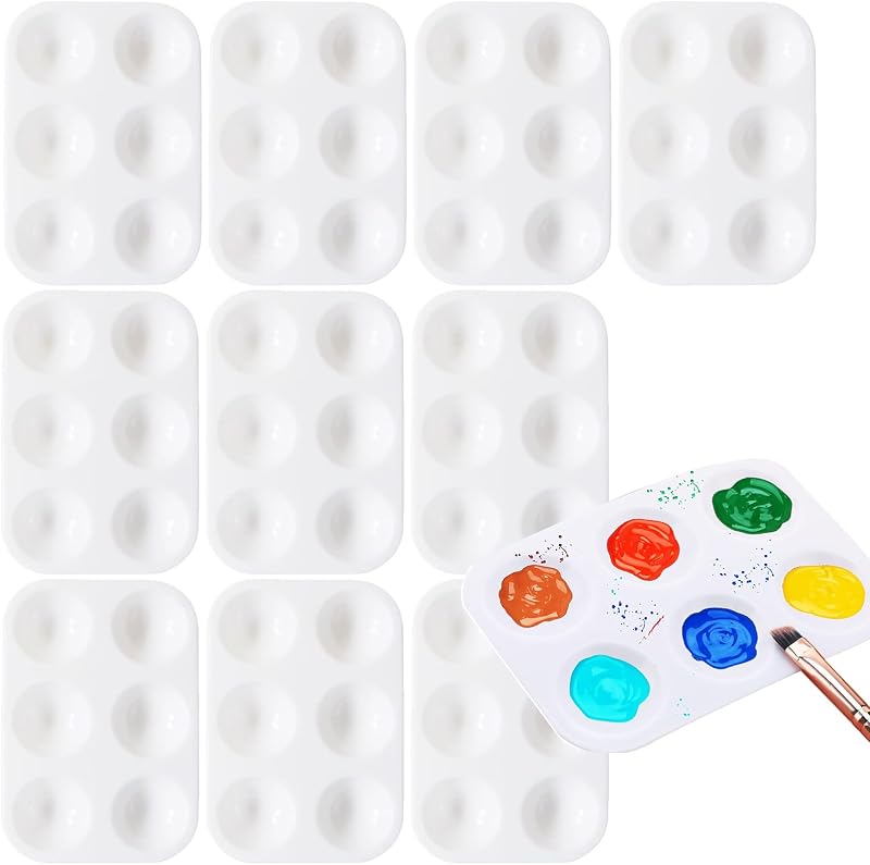 Gunwon 10PCS Mini Paint Tray Palette with 6 Wells for Watercolor & Acrylic