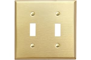 Rio Salto BRASS Metal Gold Double Toggle Light Switch Covers MIDSIZE Wall Plate Toggle Light Switch Wallplate Decorative Gold 2 Gang Wall Switch Plate Covers Brushed Brass 4.92" x 4.92" 2 Toggles