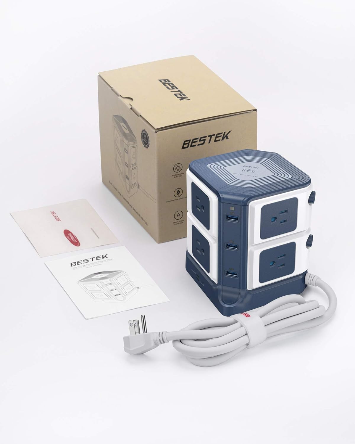 USB Power Strip with Wireless Charger BESTEK 8-Outlet Surge Protector and 40W 6-Port USB Charging Dock Station,1500 Joules,ETL Listed,Dorm Room Accessories: Electronics