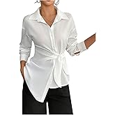 MakeMeChic Women's Long Sleeve Button Down Shirt Tie Side Dressy Business Blouse Tops