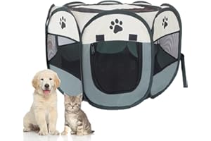 Tecageaon Portable Foldable Pet Playpen Exercise Pen Kennel Tent Indoor Outdoor Water-Resistant Removable Shade Cover for Pup