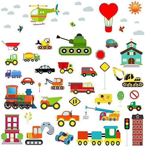 City Traffic Wall Decals Stickers: 59pcs of Decorative Vinyl Peel &amp; Stick Wall Art Mural for Children’s Bedroom, Baby Nursery &amp; Playroom