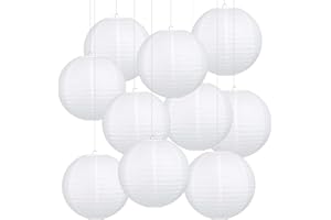 Fontien 10Pcs White Paper Lanterns, Chinese Hanging Round Paper Lanterns Lamp for Birthday, Party, Christmas Decorations (8 inch)
