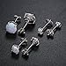 Opal Stud Earrings Set,925 Sterling Silver 3/5/7mm Round Opal Stud Earrings Plated With 18K White Gold Pack of 3