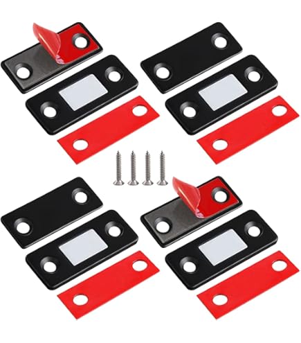Loomdeo Ultra-Thin Magnetic Cabinet Door Catches - 4 Pack, Black, 20 Lbs Hold, No-Gap Closure