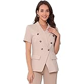 Allegra K Linen Blazer for Women's Double Breasted Work Office Short Sleeve Lapel Blazer