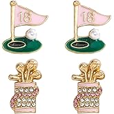 2 Pairs of Golf Earrings Studs Sets for Women, Sport Themed Rhinestone Sparkly Studs Golf Accessories Jewelry Stud Earrings for Golfer Golfing Lovers Earrings Gifts
