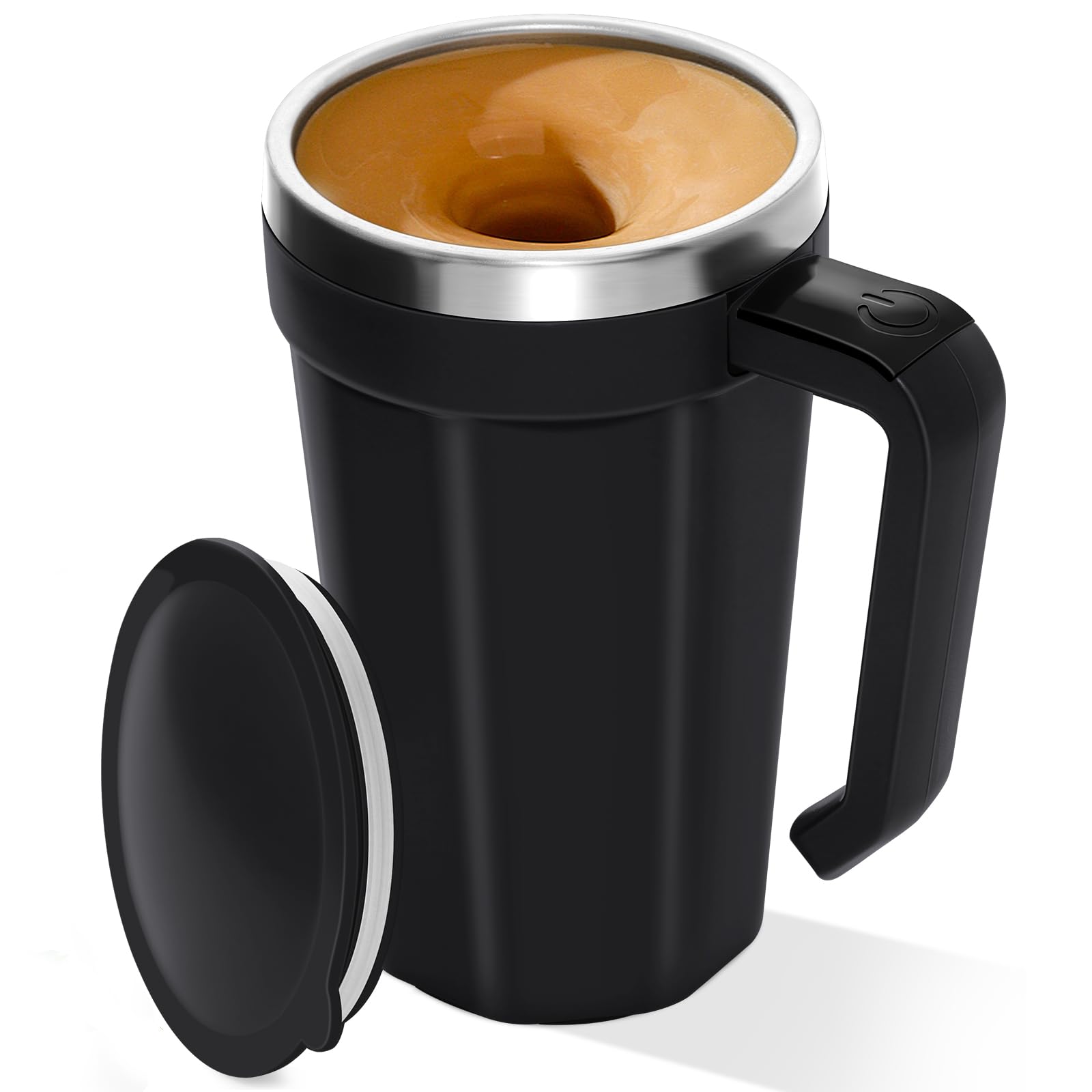 LeadYuantop Self Stirring Coffee Mug with Temperature Display, 15oz Automatic Magnetic Mixing Cup, Rechargeable Travel Mug for Coffee, Milk, Cocoa - (Black)