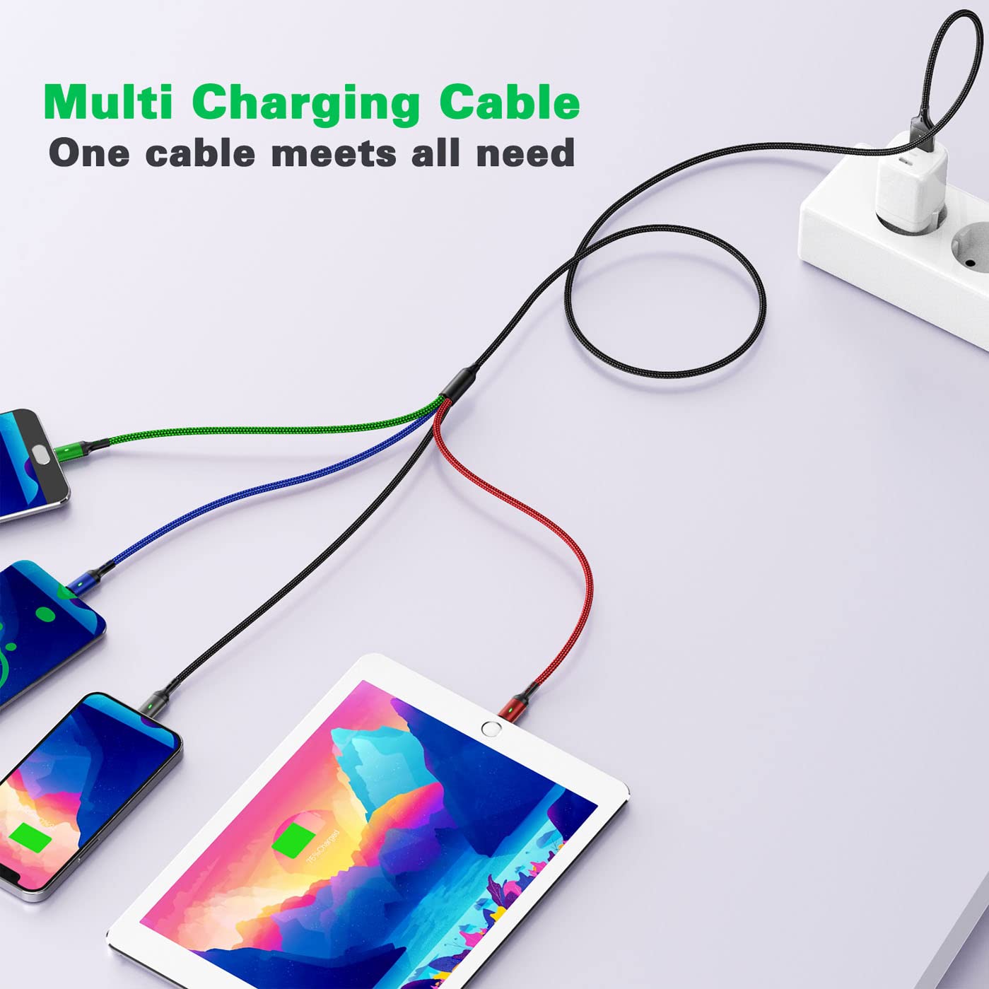 Multi Charging Cable 4A, [5Ft/ 2Pack] 4 in 1 Charger Cable,Braided Multiple USB Cable Universal Phone Charging Cord with IP/Type C/Micro USB Port for iPhone16/15/14/13 Series/Samsung Series/PS & More