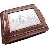 GE MARK Mens Leather Wallet with Money Clip - ID Window or Coin Pocket - Slim Bifold RFID Blocking - Genuine Thin Minimalist - Gift Idea (Brown2)