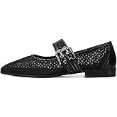 Dsevht Mary Janes Flats for Women Fashion Square Toe Flat Low Heel Easy Buckle Strap Flats Shoes