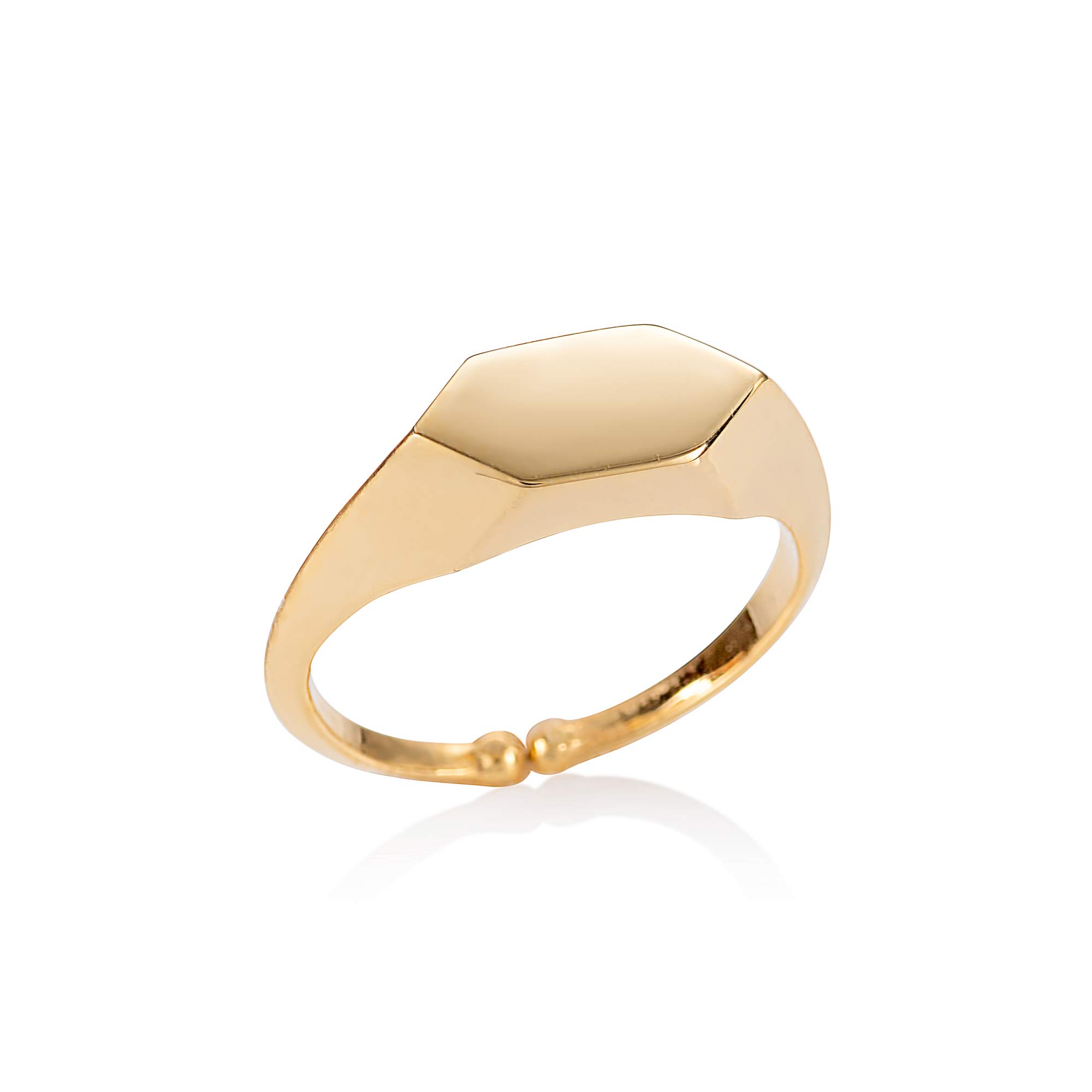namana Adjustable Gold Signet Ring for Women, Polished Gold Plated Hexagon Signet Rings For Women and Teen Girls, Unusual Open Gold Signet Rings for Women with Brushed Finish, Cute Gold Ring