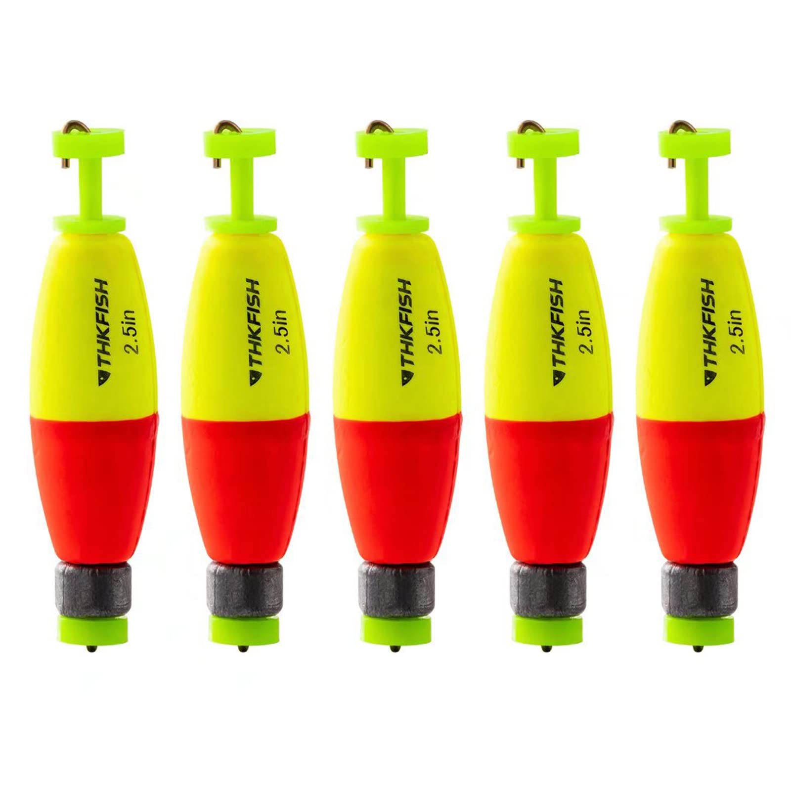 THKFISH Fishing Bobbers 5PCS EVA Foam Floats Red/Yellow Snap-On Spring Fishing Buoy Weighted Snag On Cigar Float for Crappie 3in