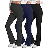 Sweetyweee 3 Pack Maternity Yoga Dress Pants Over The Belly Pregnancy Pant Stretchy Wide Leg Lounge Trousers with Pocket