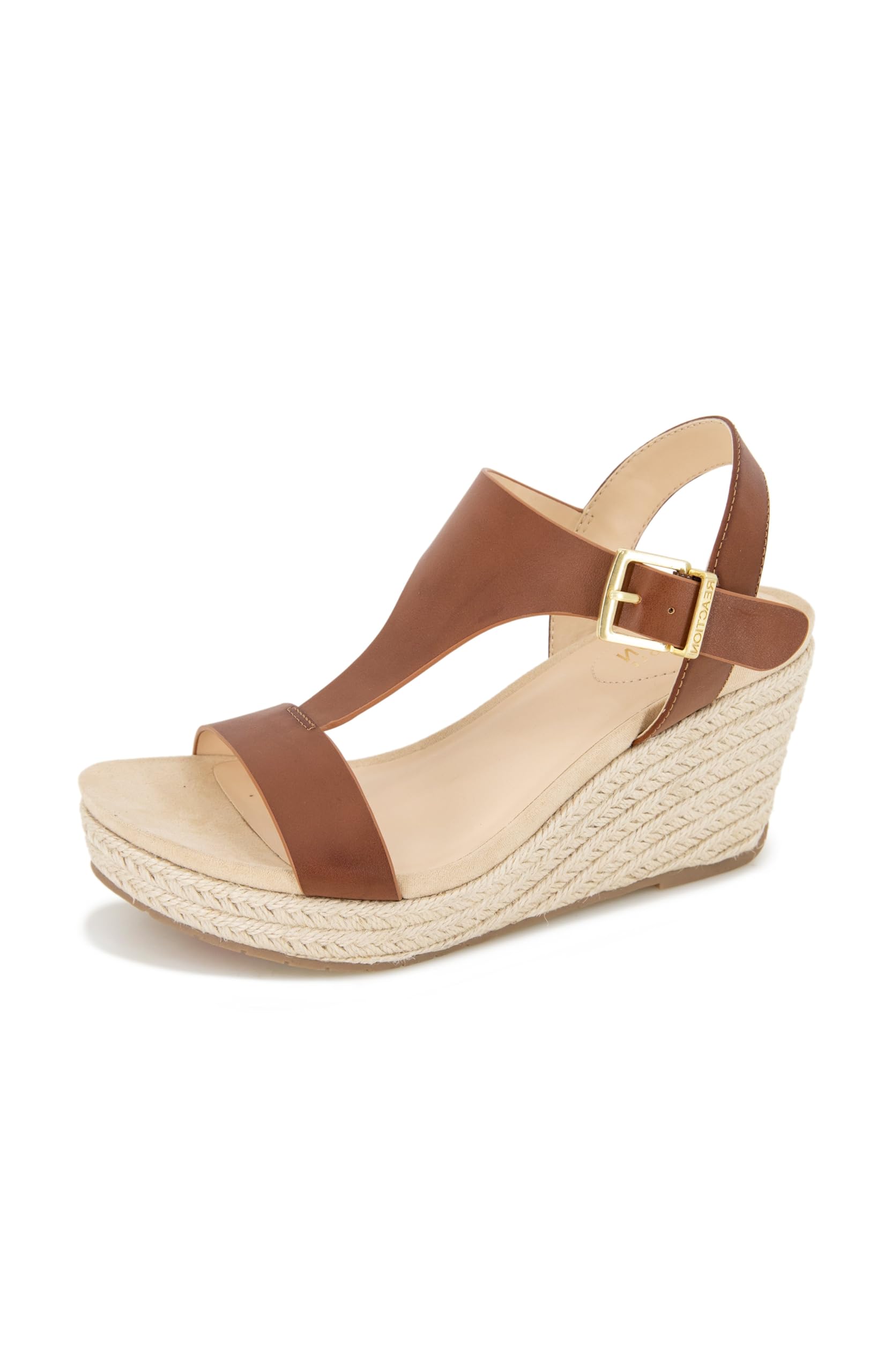 Kenneth Cole REACTION Women’s T-Strap Wedge Sandal, Tan, 5.5 M US
