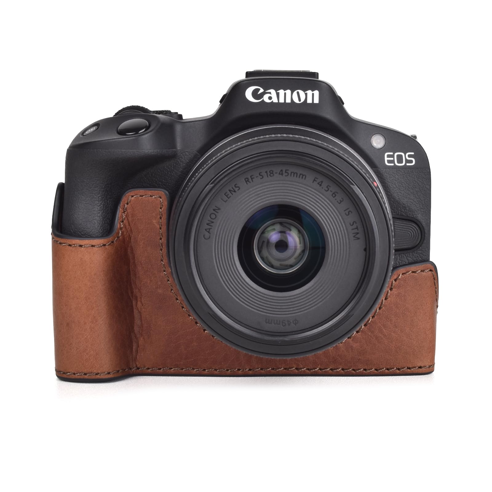 MUZIRI KINOKOO EOS R50 Case, Retro Style Real Genuine Leather Camera Case for Canon EOS R50/EOSR50, Hand Grip, Opening Bottom Design, Brown