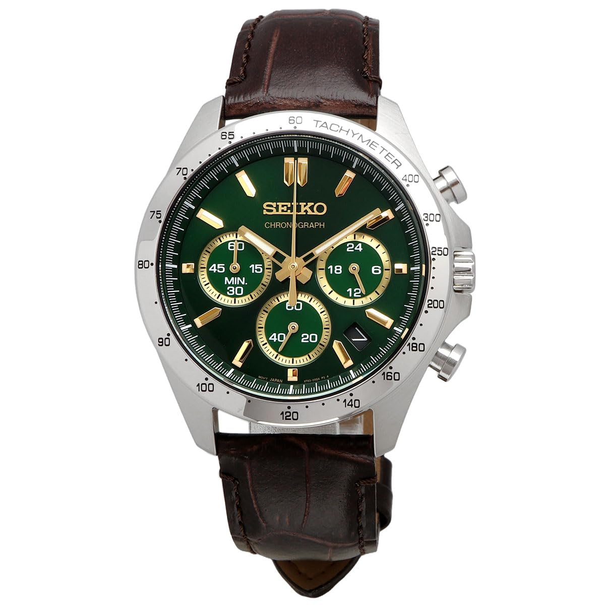 Seiko SBTR017 Men’s 1/5 Second Chronograph Quartz Wristwatch, Chronograph, Green, Brown Leather