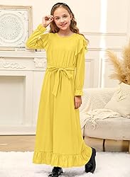 Kids Girl Yellow Casual Tie Front Crew Neck Elegant