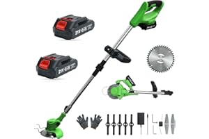LOFINKU Cordless Weed Wacker, Lightweight Electric Grass Trimmer, 2 Batteries, Weed Erimmer, Adjustable Weed Eater, Green