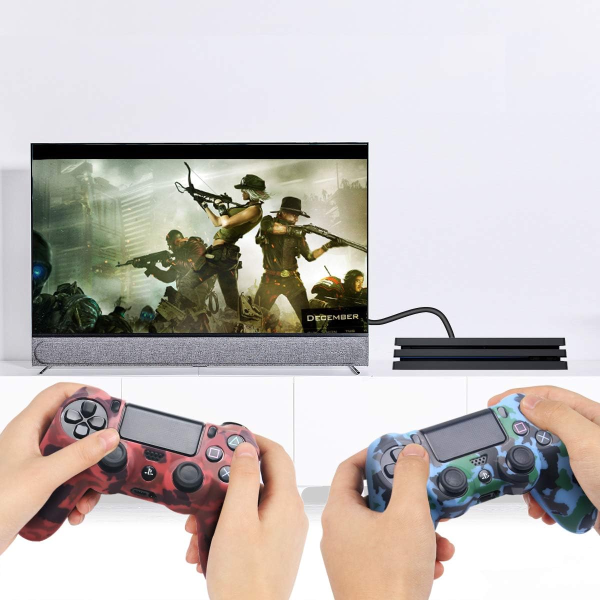 Covera For Dualshock 4 Anti Slip Protector With Hand Strap Case For Sony Ps4 Black White 4 Pairs Ps4 Thumb Grips Ps4 Slim Ps4 Pro Accessories 2 Ps4 Skins Silicone Skins For