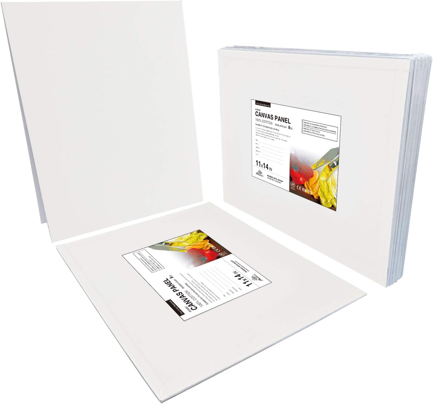 PHOENIX Artist Painting Canvas Panels - 11x14 Inch / 12 Pack - Triple Primed Cotton Canvas Boards for Oil & Acrylic Painting