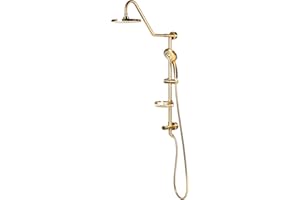 PULSE ShowerSpas Kauai III Brushed Gold Rain Shower Head with Handheld Spray - 1.8 GPM, 8" Showerhead, 5-Function HandShower, Adjustable Slide Bar - Shower Heads with Handheld Spray Combo