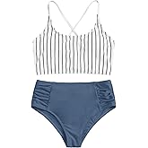 SweatyRocks Women's Bathing Suits Striped Criss Cross Bikini Set High Waisted Swimsuits