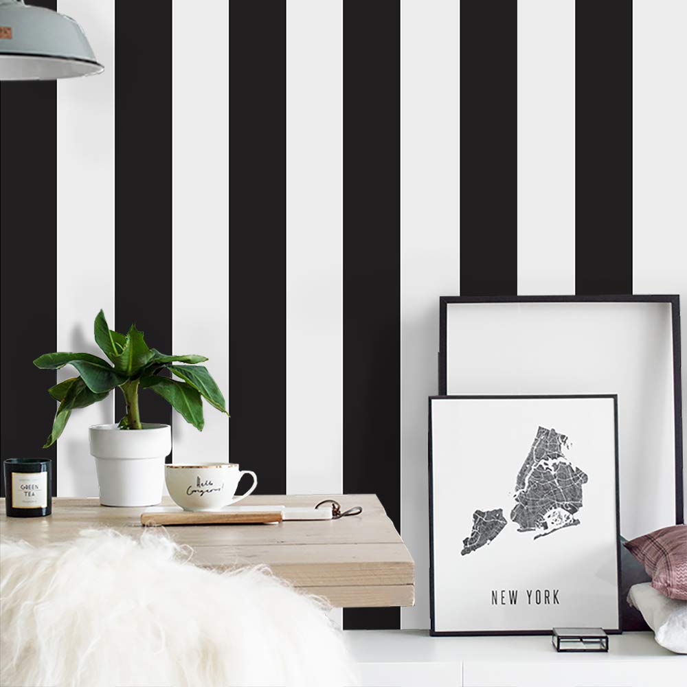 Photo 1 of Cohoo Home Black and White Wallpaper Peel and Stick Striped Contact Paper for Cabinets Black and White Contact Paper Modern Self-Adhesive Removable Wallpaper Bedroom Bathroom Waterproof 393inL 18inW
