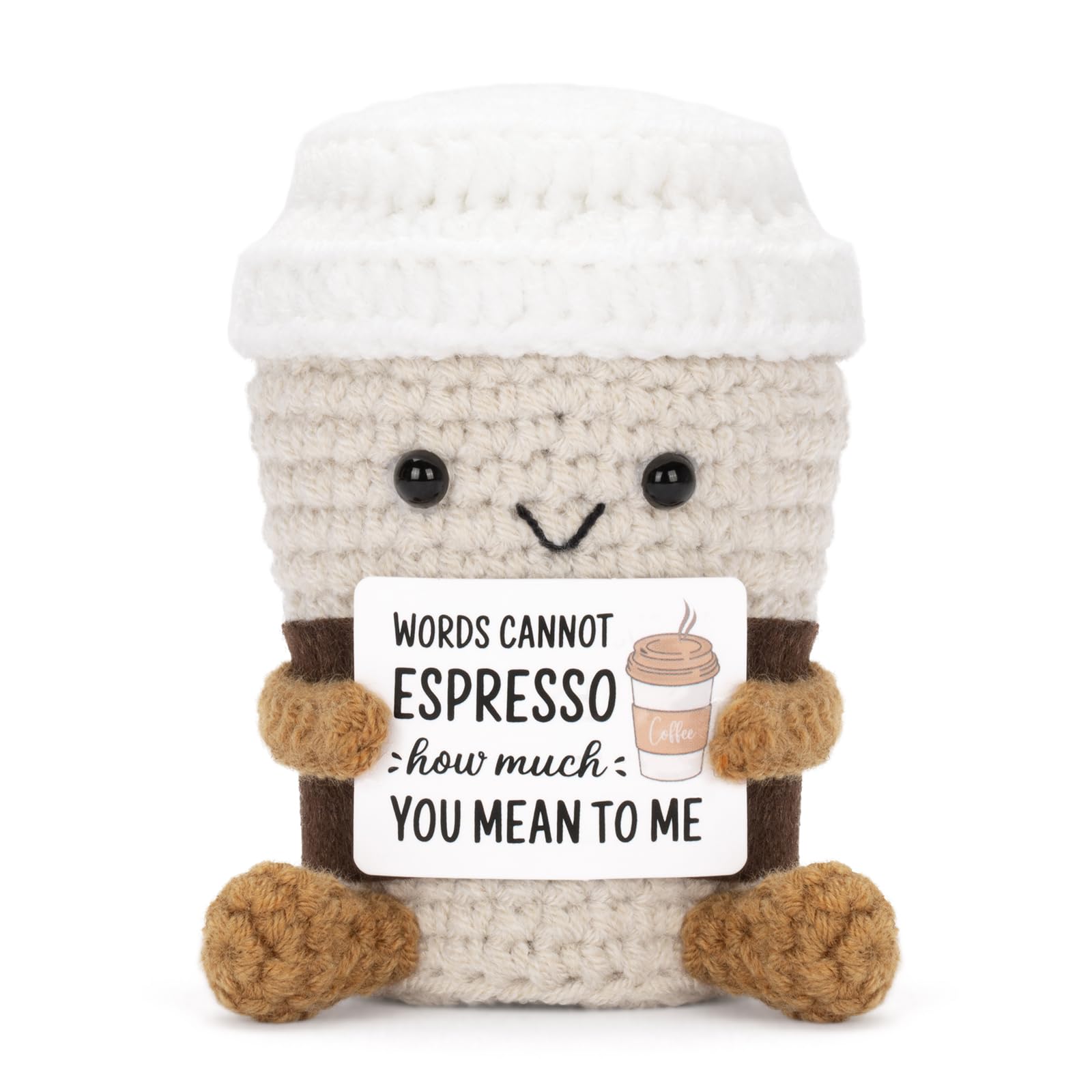 Photo 1 of A AIFAMY Funny Positive Coffee, Emotional Crochet Doll, Cute Crochet Potato Partner Toy with Positive Card Cheer Up Funny Gag Gifts for Best Friend Birthday Women Teacher Fall?Coffee
