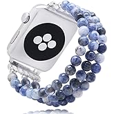 Natural Stone Beaded Bracelet Compatible with Apple Watch Band Series 9, 10, Ultra 2, SE, Ultra 8 7 6 5 4 3 2 1, Elastic Stretchy Watch Strap for iWatch Band 38mm 40mm 41mm 42mm 44mm 45mm 49mm Women