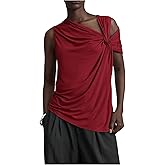 MakeMeChic Women's One Shoulder Tank Tops Sleeveless Asymmetrical Neck Ruched Twist Front Going Out Tops