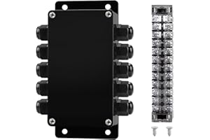 JINDOUZI ABS IP67 Waterproof Dustproof Electrical Junction Box, with 15A 600V Barrier Terminal Cable Connector, 5 in/5 Out Power Junction Box（6.22 * 3.54 * 2.5in）