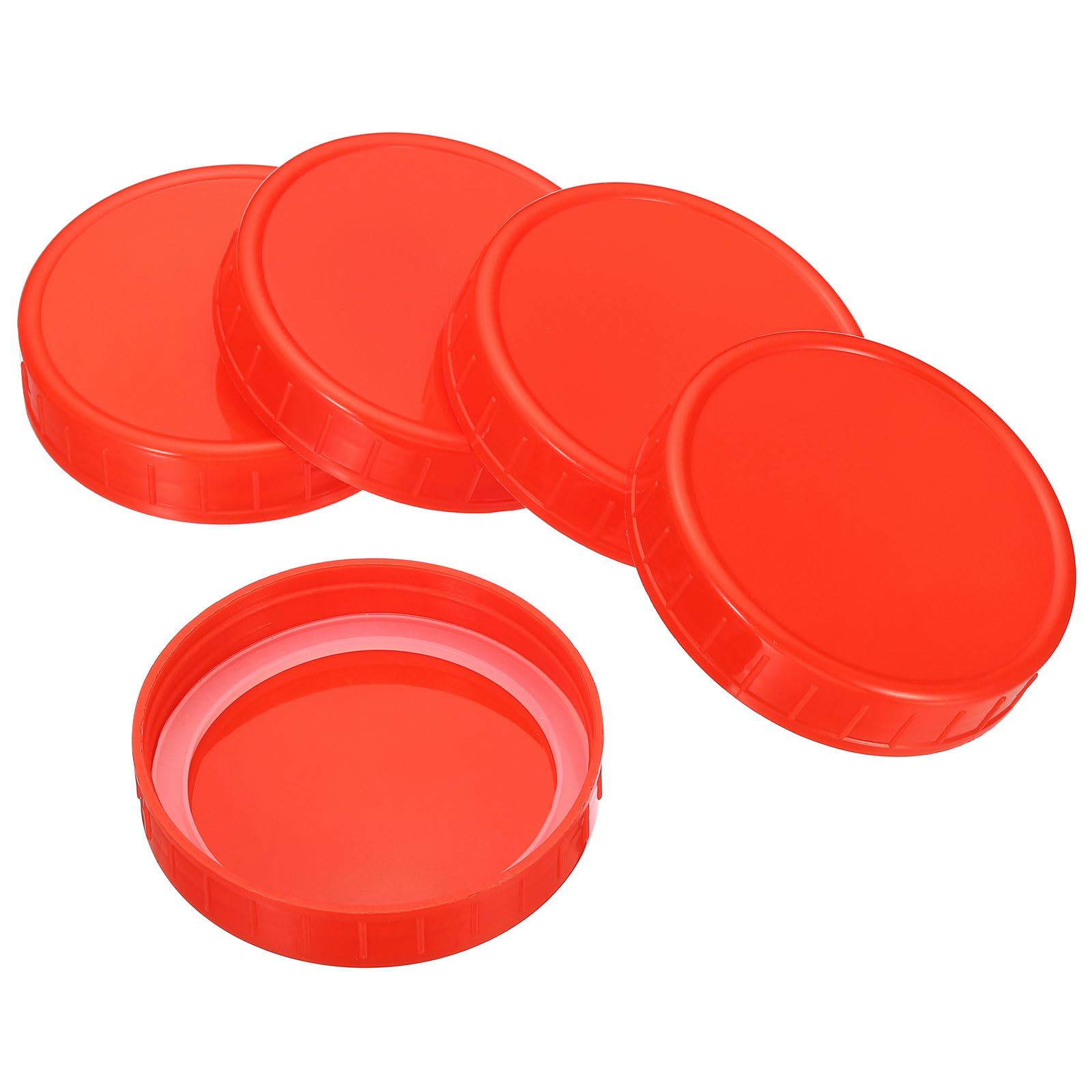PATIKIL 86mm Wide Mouth Plastic Mason Jar Lids, 1Set/8 Pack Canning Jars Caps with Silicone Sealing Ring for Kitchen Storage, Red