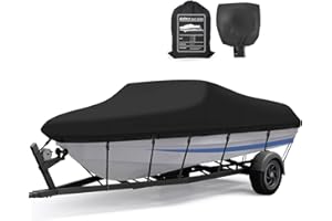 KALINCO Boat Cover, Heavy Duty 900D Waterproof Boat Cover with Motor Cover, UV Resistant Trailerable Boat Covers fits V-Hull 
