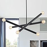 VANZARLA Black Sputnik Chandelier for Dining Room, Modern Pendant Light Kitchen, 6-Light Adjustable Hanging Light Fixture for