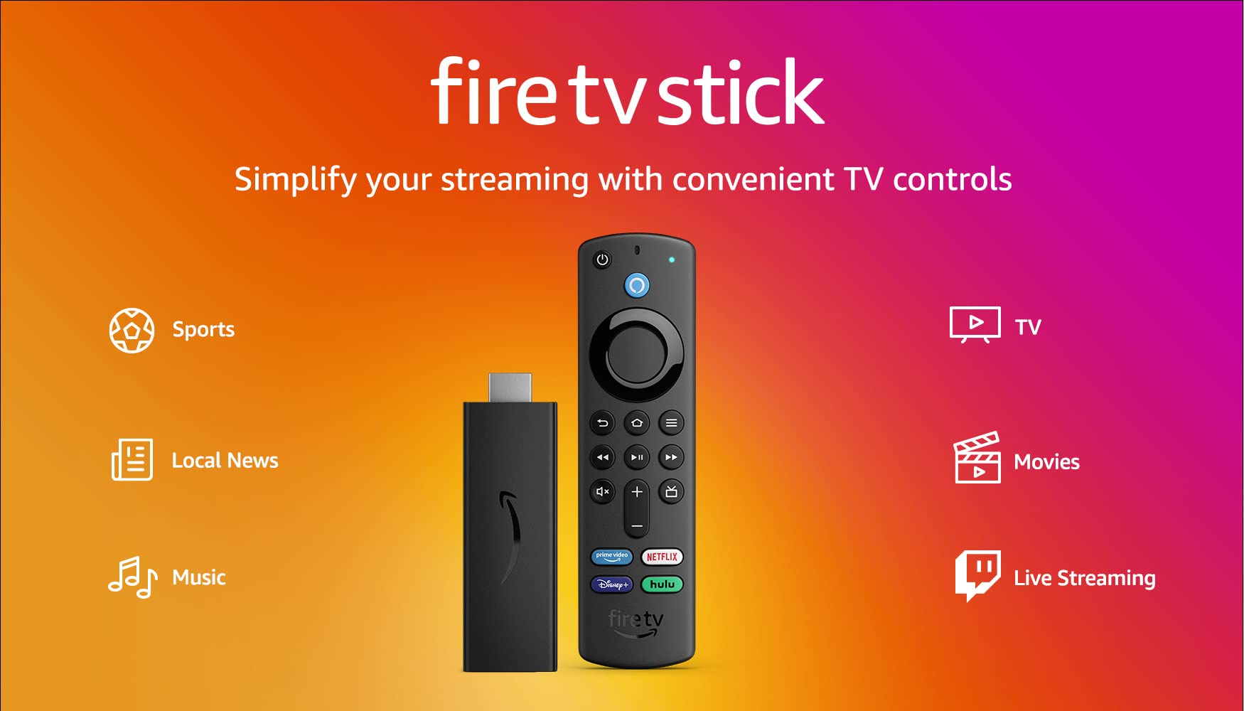 Amazon Fire TV Stick, sharp picture quality, fast streaming, free & live TV, Alexa Voice Remote with TV controls