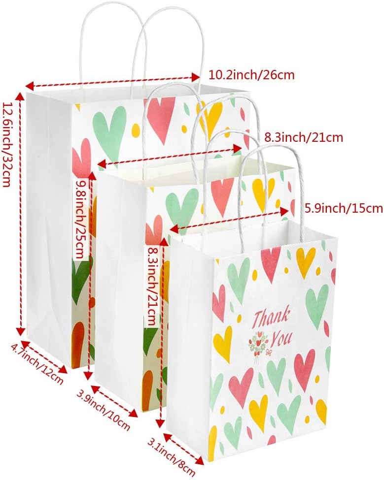 MOOKLIN ROAM 12 Pieces Multicolour Gift Bags Kraft Paper in 4 Colours 3 Different Size Party Paper Bag with Handles for for Birthday Gifts Party Favours and Wedding Celebrations - Image 4