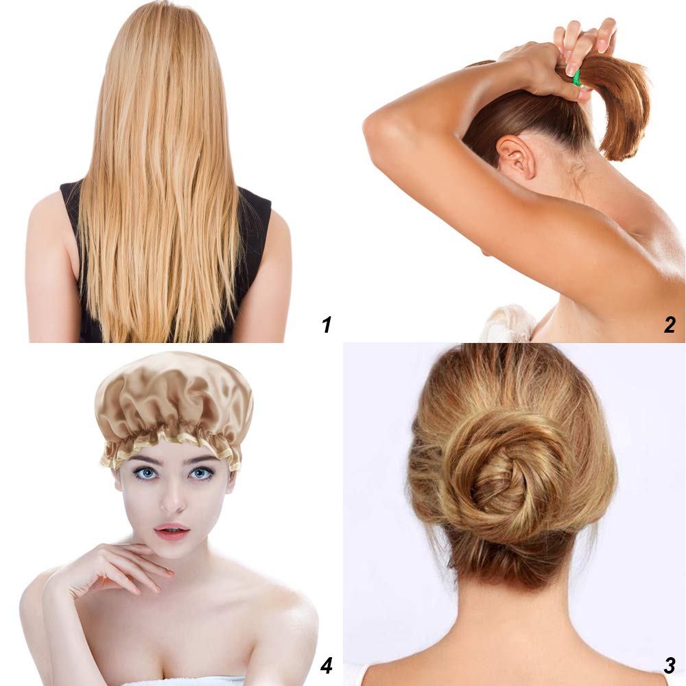 STURME 30cm Large Shower Cap Fit All Double-Layer Waterproof Bath Cap Stylish Design Perfect for Women and Girls Pack of 3