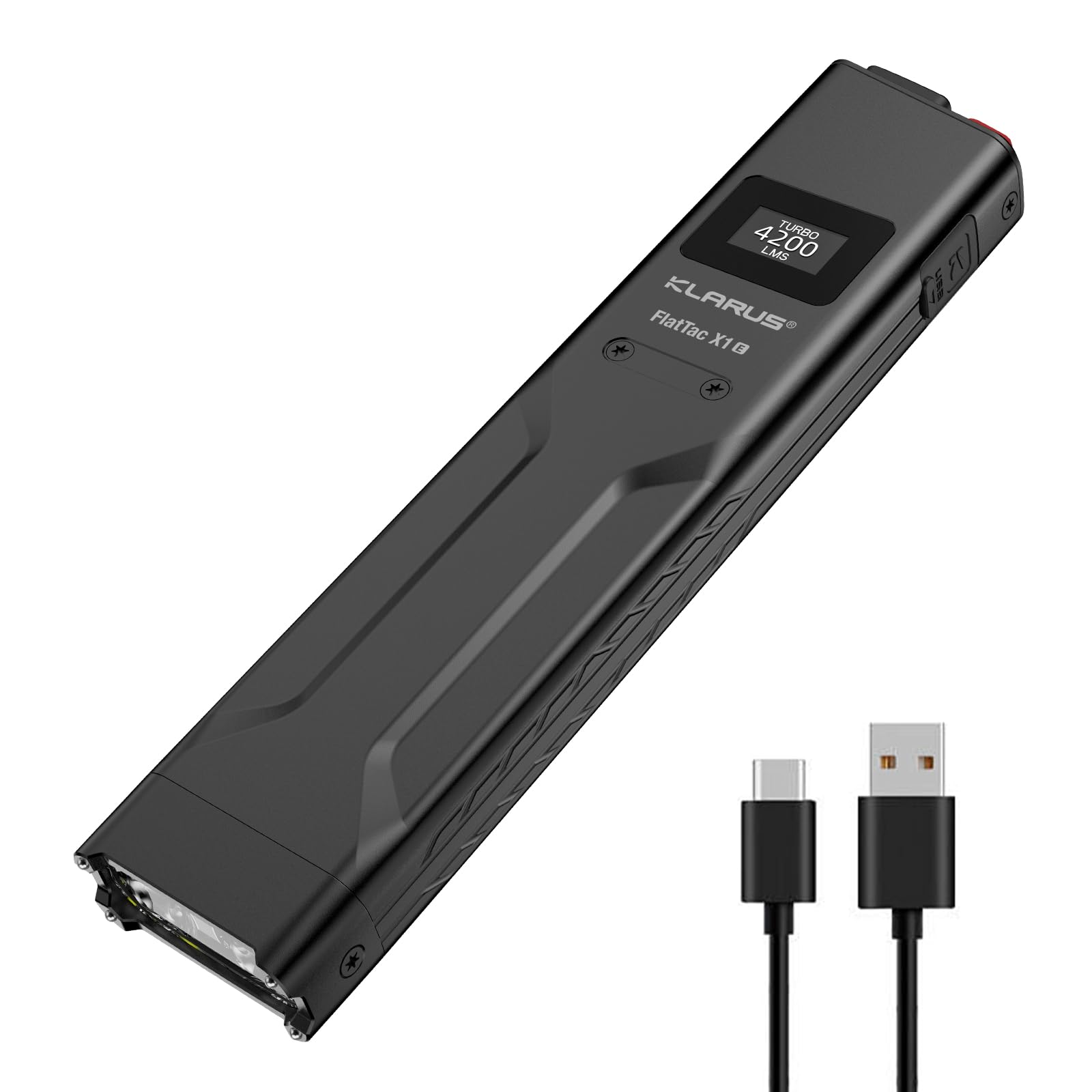 klarus FlatTac X1 Uitra Slim Tactical Flashlight, 4200 Lumen, Compact Flashlight with Double Switch, IPX6 Waterproof, Perfect for Outdoor Use, in Service and Emergency (Design)