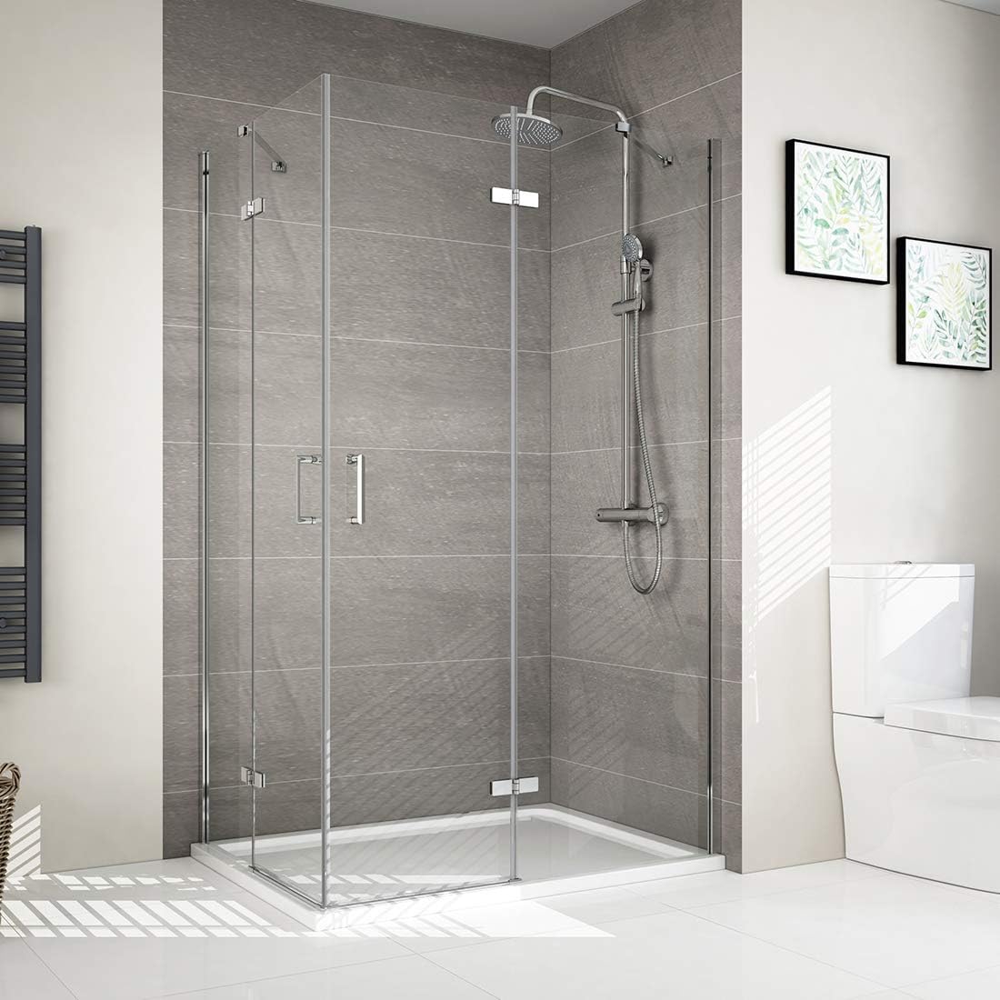 1200 x 800 mm Frameless Shower Enclosure Door Hinge Corner Entry Cubicle Door | 6mm Tempered Glass Reversible Hinge Shower Cubicle