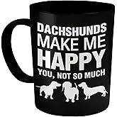 DogsMakeMeHappy – Dachshunds Make Me Happy Coffee Mug – Ceramic Hot Cocoa Coffee Mug – Best Gift Idea on Christmas, Anniversary, and Birthday – Novelty Mug for Cold Beverages – Funny Tea Mug 11 Oz