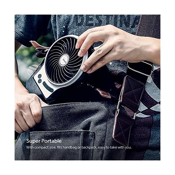 Battery-Fan-EasyAcc-Rechargeable-Fan-Portable-Handheld-Personal-Mini-USB-fan-with-2600mA-Battery3-Speeds-Internal-and-Side-LightCooling-for-TravelingFishingCamping-Black EasyAcc Battery Fan, Rechargeable Desk Fan Portable Handheld Personal Mini USB fan Battery, 3 Speeds Internal and Side…