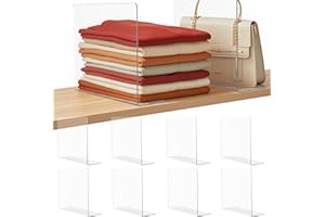 Lebouri Shelf Dividers for Closet Organization: 10" Tall x 12" Deep Acrylic Closet Shelf Dividers for Clothes Sweater Purse - Clear Closet Organizers and Storage Separators for Shelves