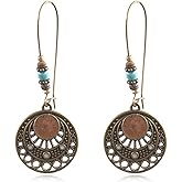 Coadipress Turquoise Bohemian Dangle Earrings for Women - Dainty Vintage Spiral Drop Earrings, Handmade Western Style Statement Jewelry Gifts