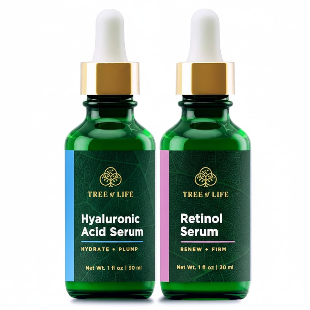 Tree of Life Beauty Facial Skin Care Set, Brightening, Firming, Hydrating, Dry Face, Dermatologist Tested - Retinol Serum and Hydrating Hyaluronic Acid - Skin Care Kit, 2 count of 1 Fl Oz