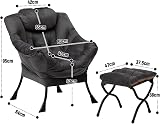 HollyHOME Armchair with Footstool Velvet Lounge Chair Dark Grey Steel Frame view 8